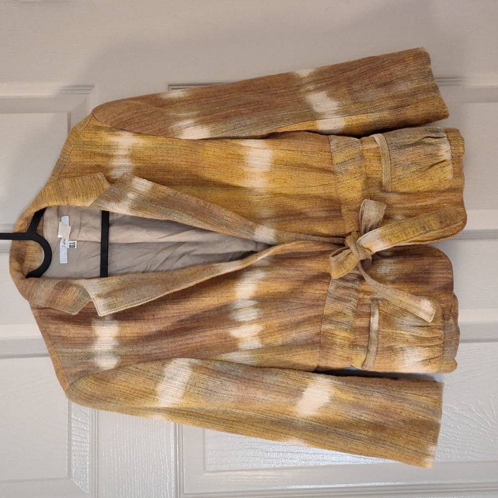 Zara Yellow Brown White Tie-Waist Blazer
